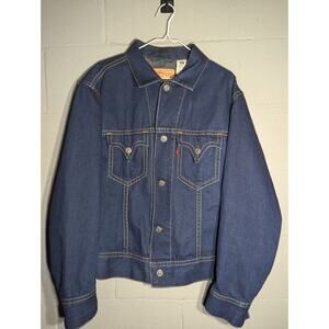 Levis Mens Type 1 Iconic Trucker Jean Jacket Sz‎ L Blue Denim Yellow Stitching